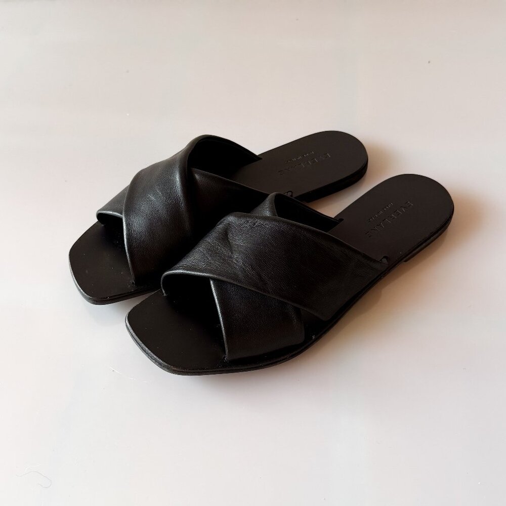 Everlane The Day Crossover Leather Slide Sandals in Black 8.5 Made in Italy